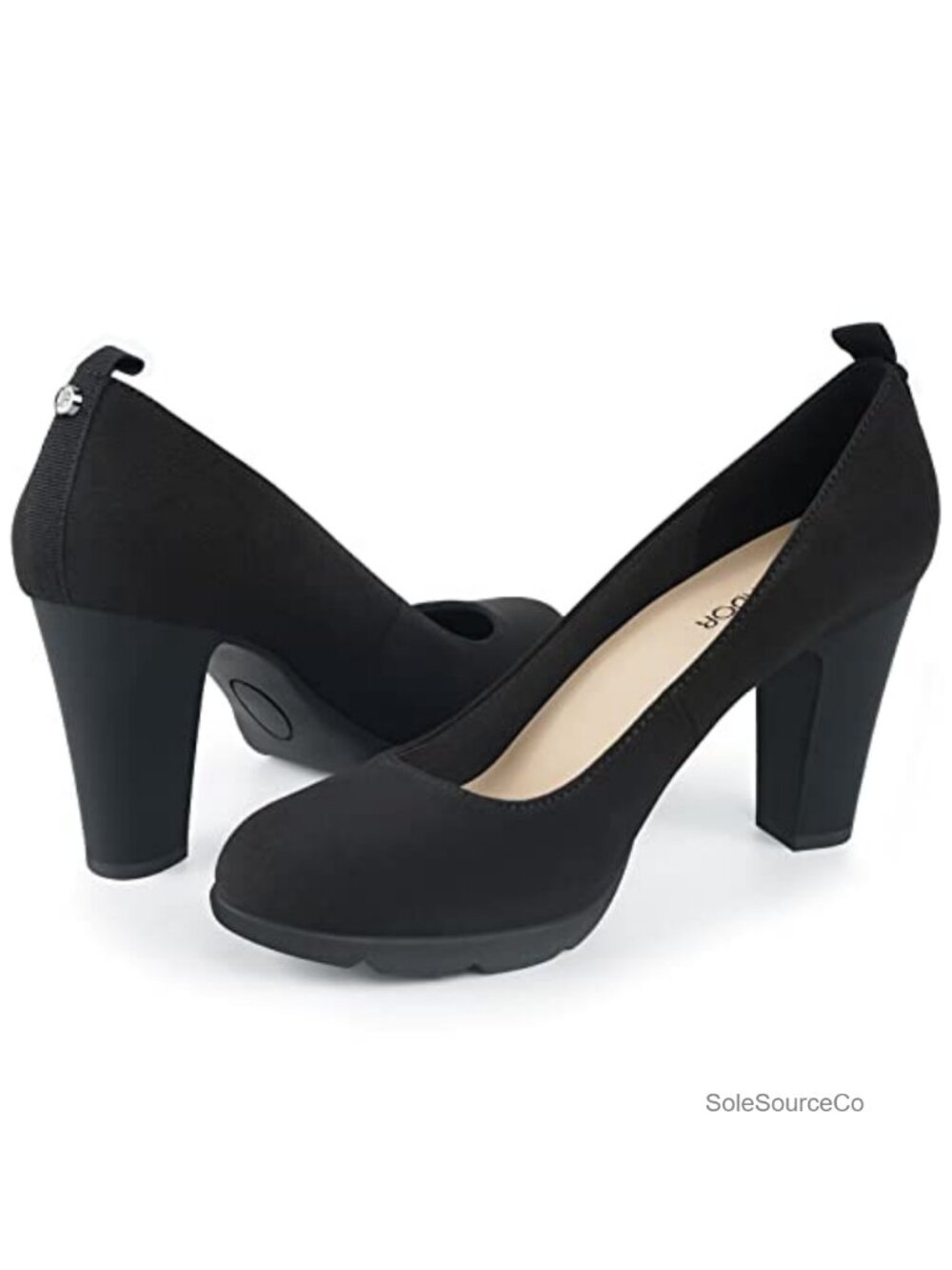 Women's Chunky Heel Pumps Round Toe Block Heel Dress Shoes 3.34 inch
